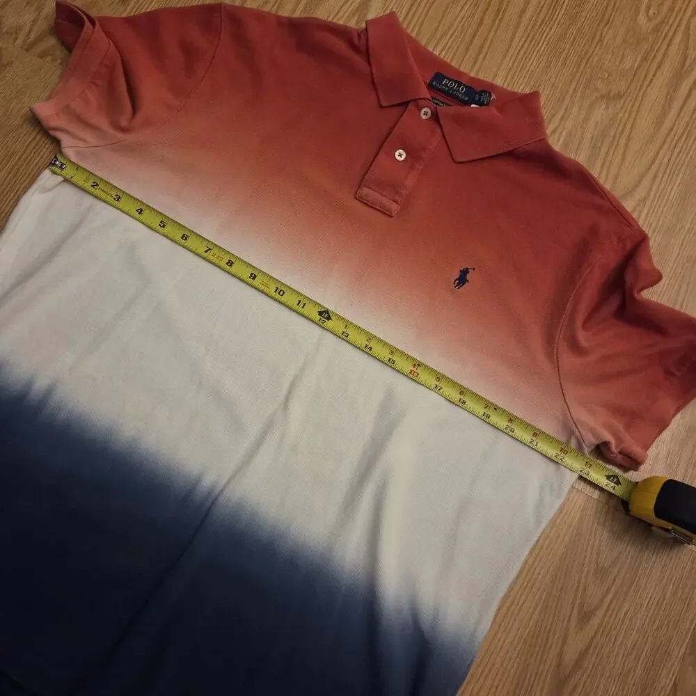 Polo Ralph Lauren Mens Custom Slim Fit Ombre Polo Shirt L Red White Blue Dip Dye